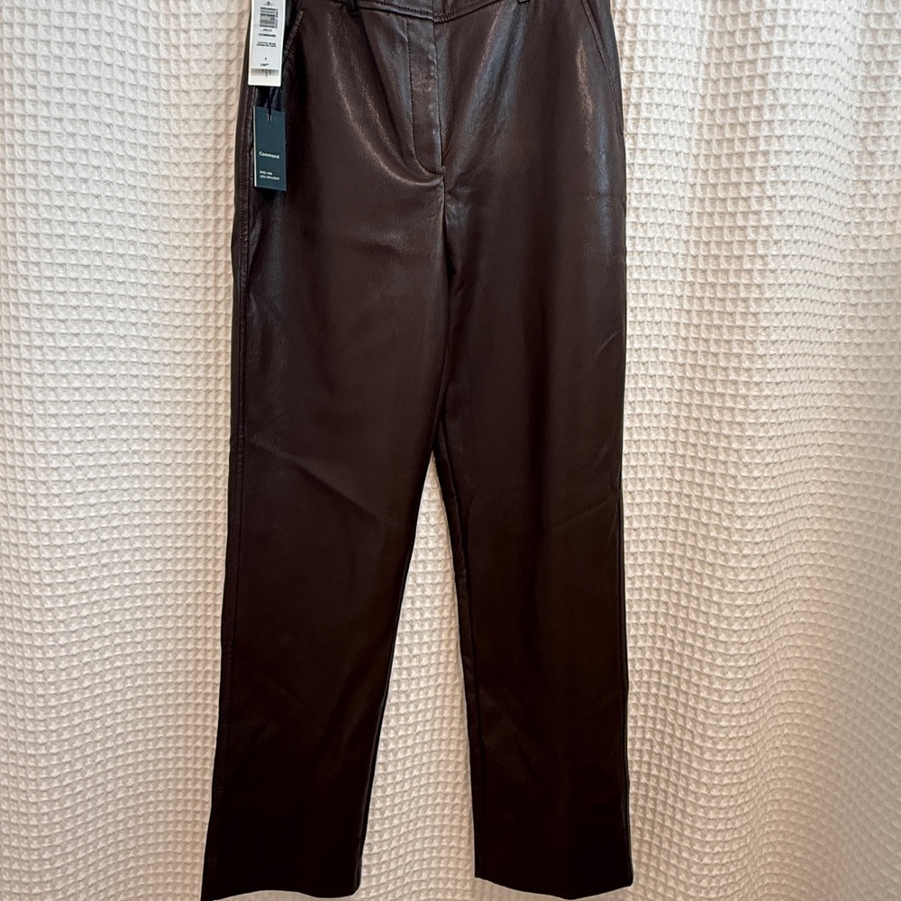 Babaton Faux Leather High-Rise Straight Pants — Dark Brown